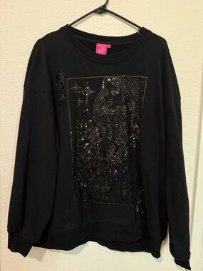 QUEEN OF SPARKLES Black Sequin Graphic Sweatshirt